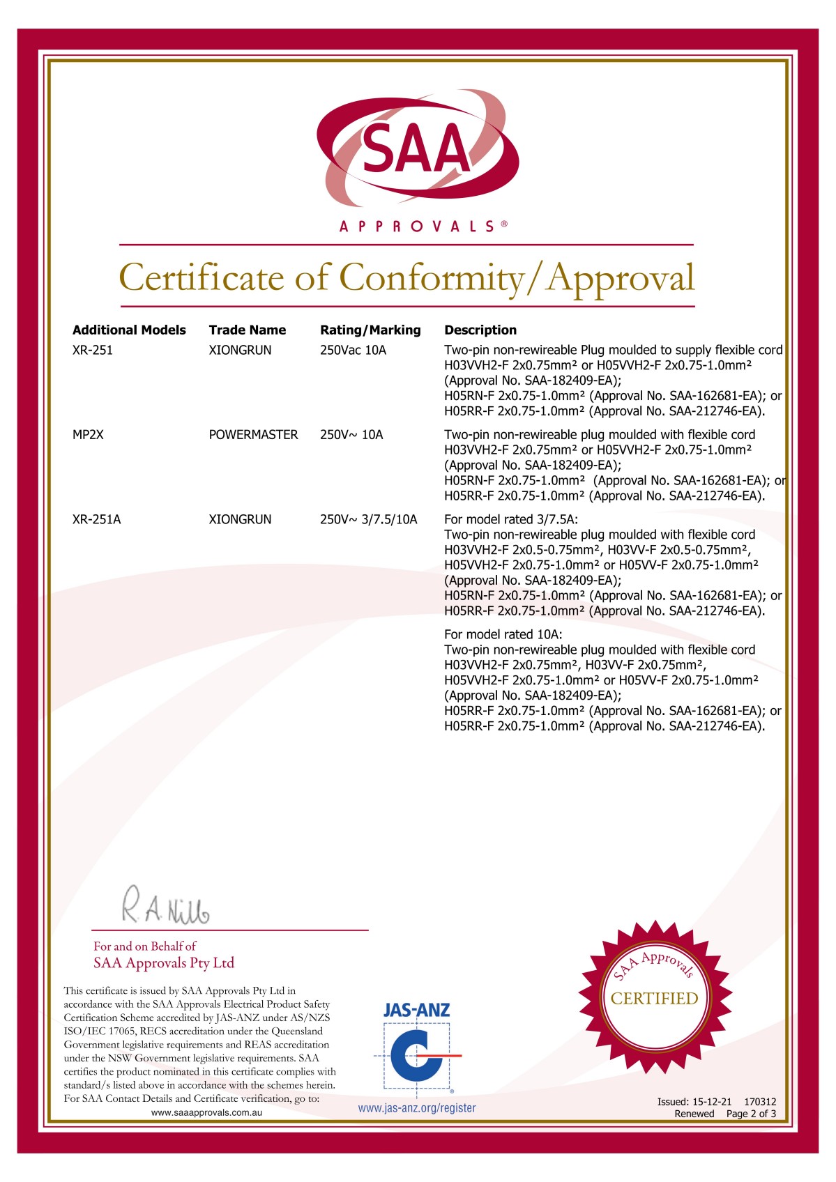 Certificate&nbsp;SAA-170312-EA