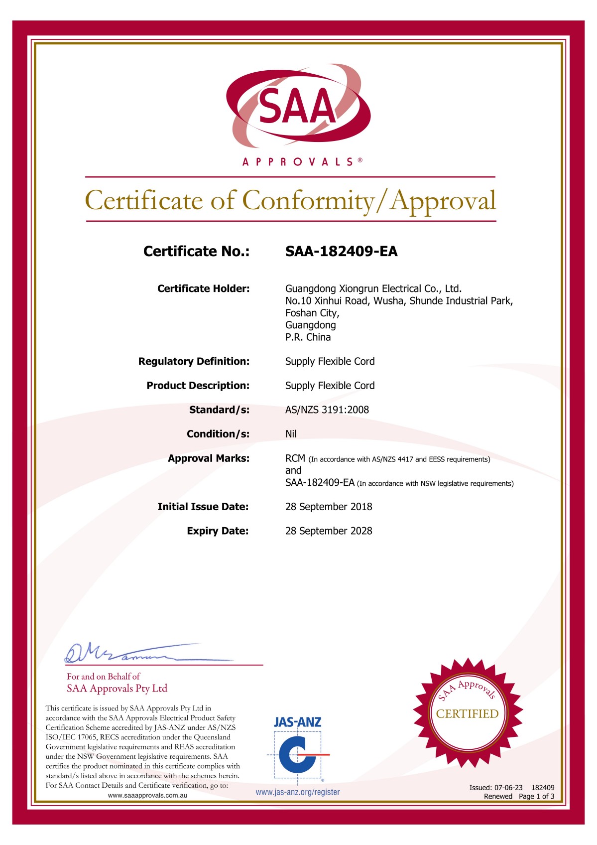 Certificate&nbsp;182409